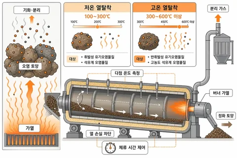 토양 오염물질 열탈착 정화 기본 원리 및 열탈착 온도 범위